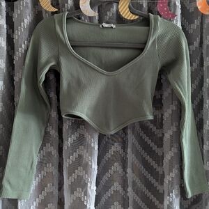 Zara Seamless Ribbed Corset Cropped Long Sleeve V Neck Top